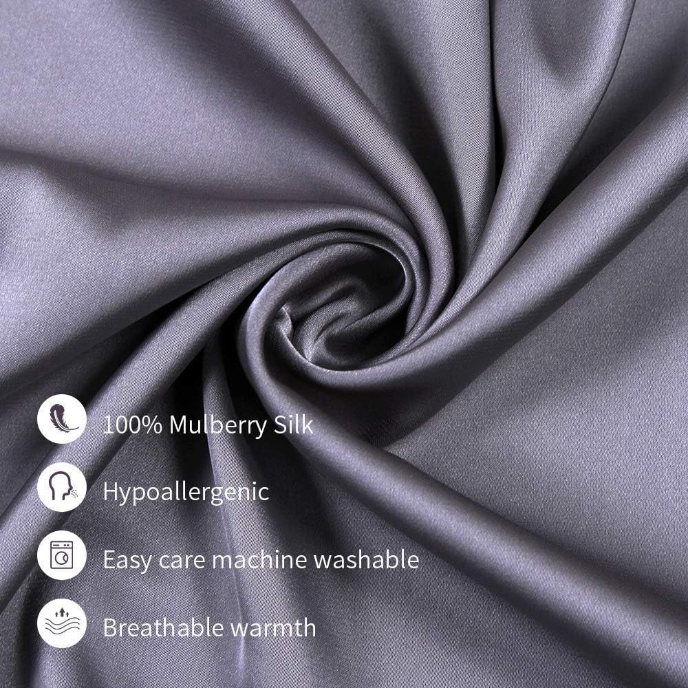 Jocoku 100% Mulberry Silk Pillowcases Set of 2 for Hair and Skin and Super Soft and Breathable Queen Size Nature Silk Pillowcases (Queen, Gray)