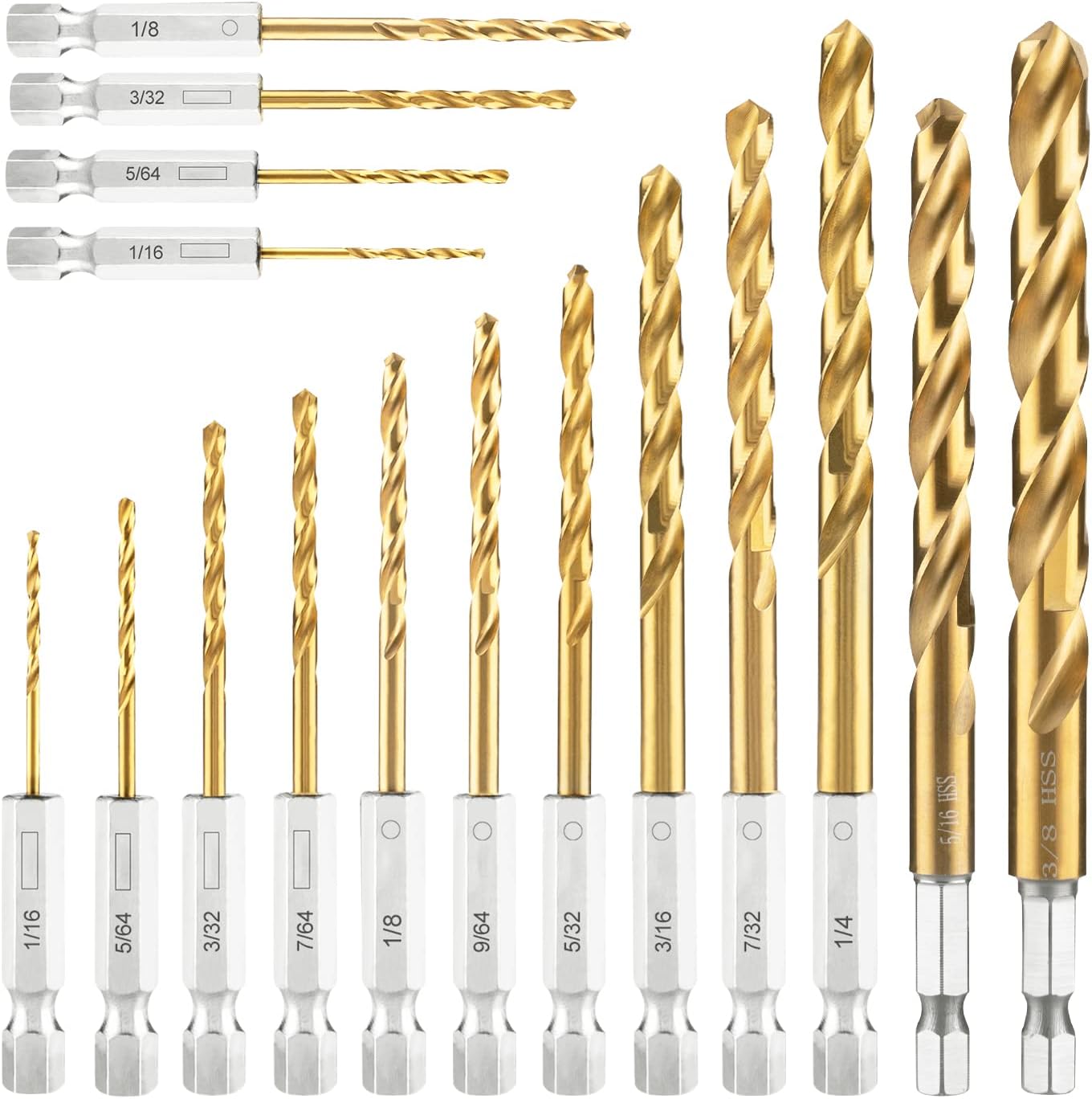 amoolo Tinted Safety Glasses comb Hex Shank Drill Bit Set(1/16-1/4) and (1/16”-3/8”)