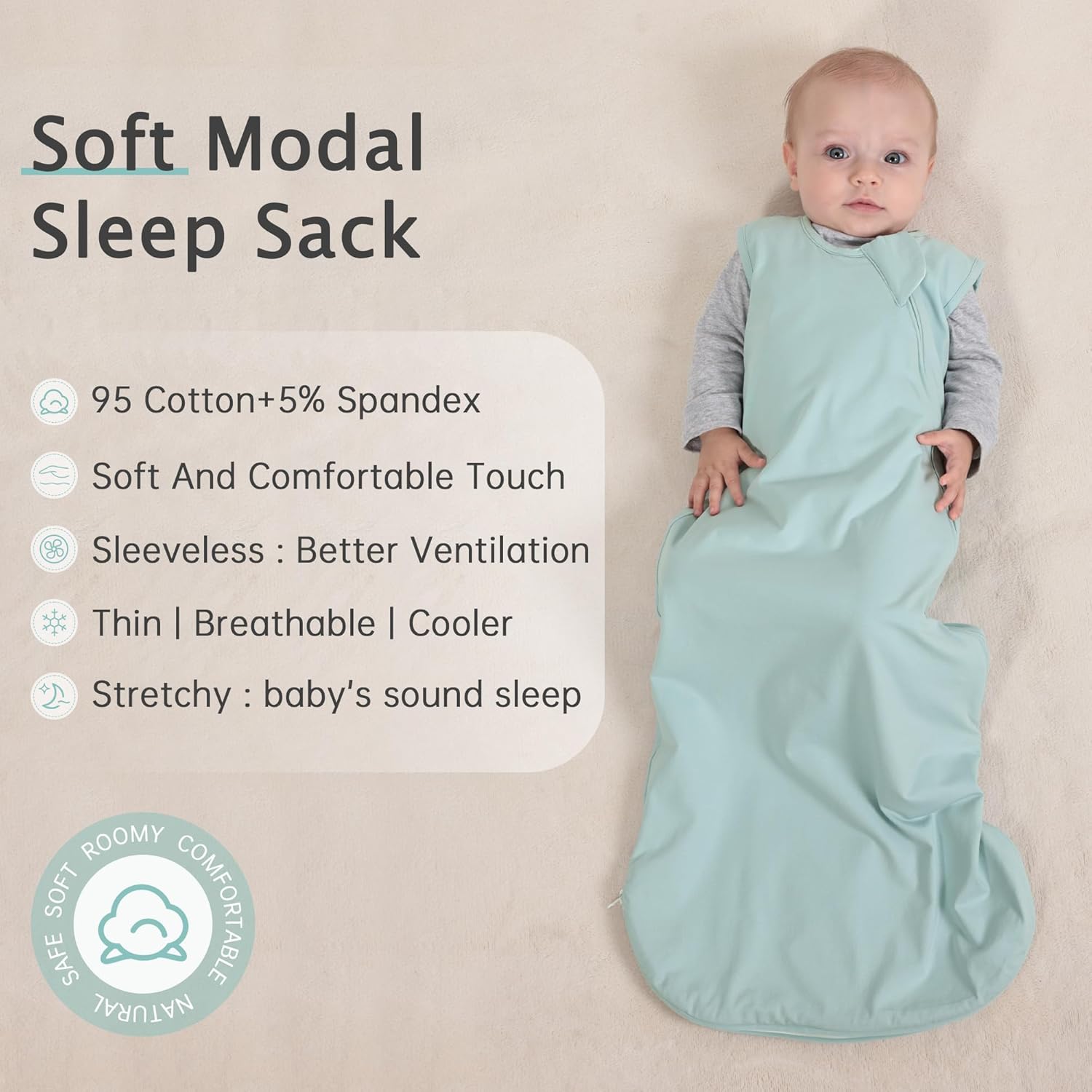 Baby Sleep Sack for Babies and Toddlers, 0.5 Tog Sleeping Bags with 2 Zippers, Baby Wearable Blanket for Newborn Infant,Green, L