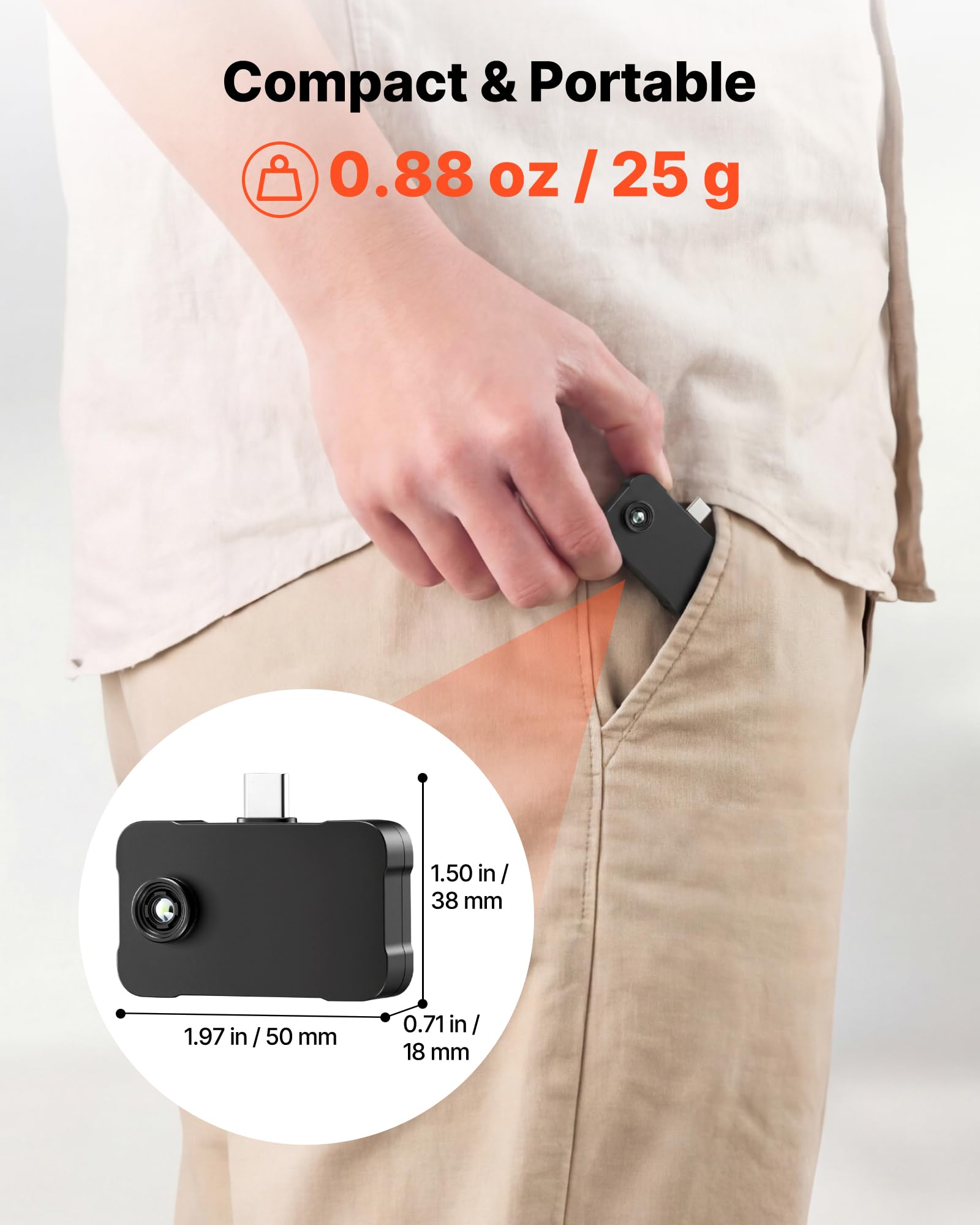 VEVOR Caméra Thermique pour Android et iOS Super Résolution TISR 512x384 Imageur Thermique Infrarouge Résolution 256x192 pour Smartphone et Tablette, 25 Hz, -20 °C à 550 °C, avec 6 Palettes Couleurs