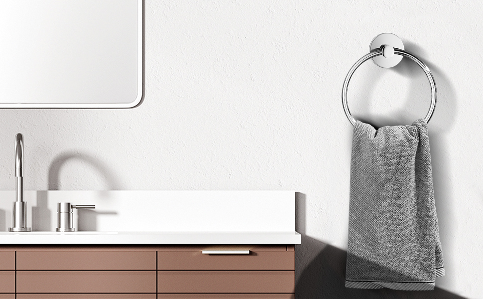 Porta Asciugamani Ad Anello In Acciaio Inox SUS 304 | Autoadesivo 3M Senza Fori | Finitura Nichel Spazzolato | Per Bagno E Cucina - 4
