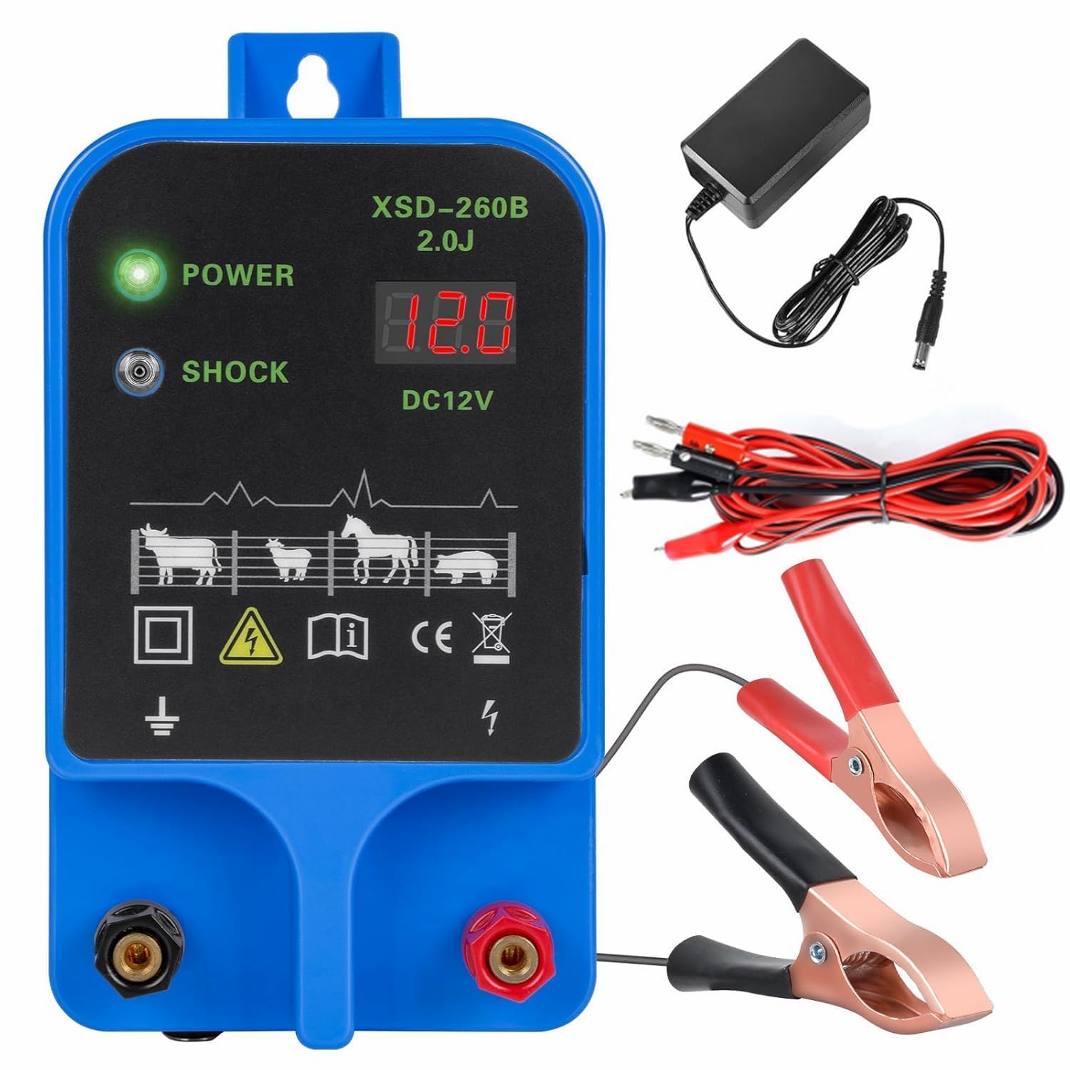 20km Pulse Electric Fence Charger, Strongest 2 Joules High Power for Livestock,LCD Voltage Display,3 Mode Power Supply,Fence Controller Charger for Wildlife Prevention,Farm,Garden