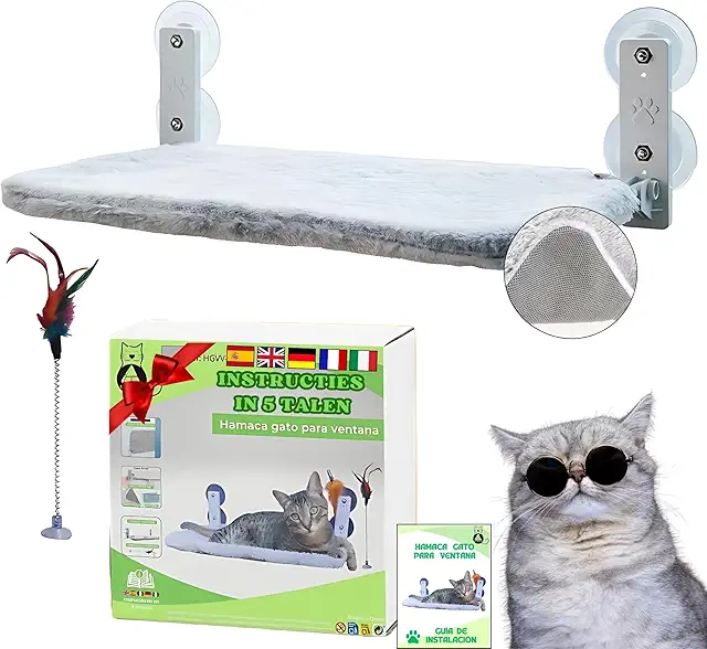Foldable Cat Window Hammock Bed with Suction Cup and Toy - Grey Large