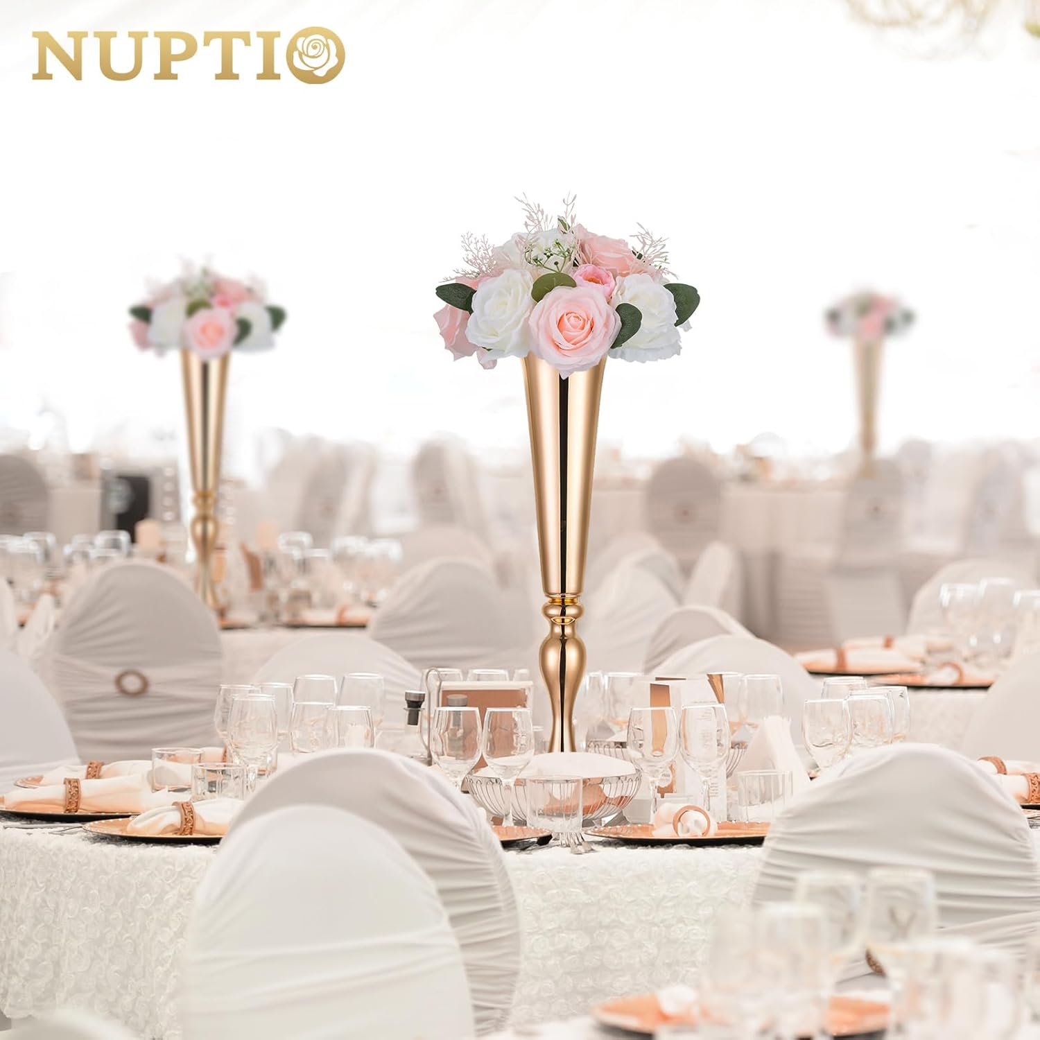 NUPTIO Flower Centerpieces for Tables Decorations: Pink & White Artificial Rose Floral Arrangement for Wedding Party Centerpiece Decor 9.4 Inch Diameter 2 Pcs - Image 3