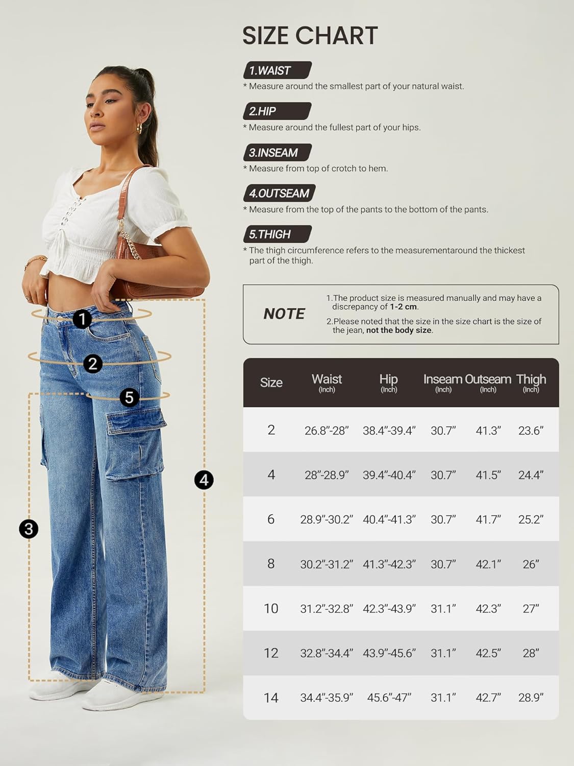Women High Waisted Cargo Jean for Women with 6 Pockets Straight Wide Leg Jean Casual Baggy Pants - Image 5