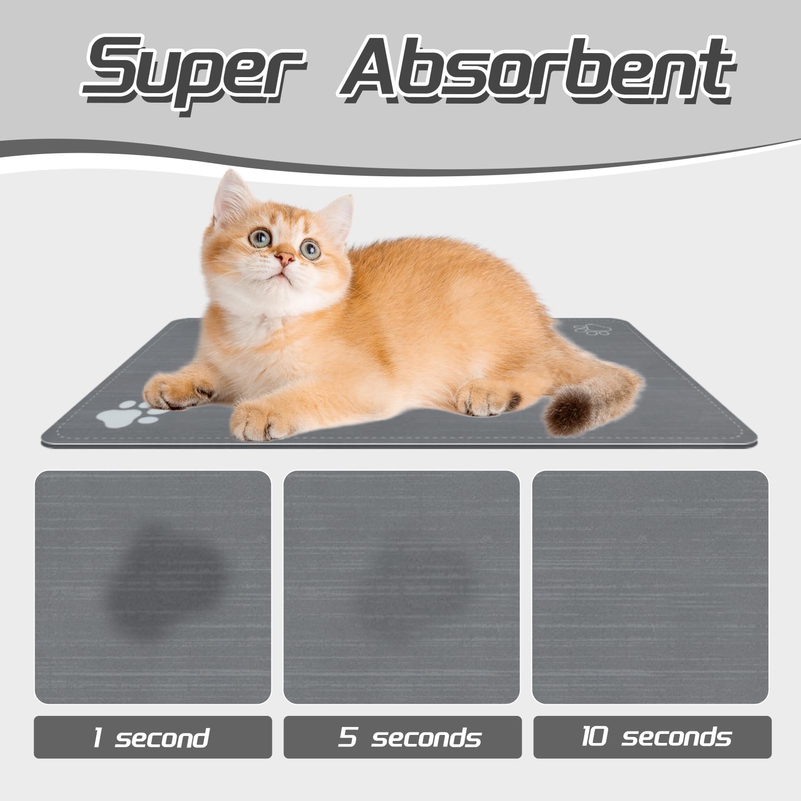 Le courant Cat & Dog Feeding Mat for Bowl-Pet Eating mat,Absorbent Non-Slip,Quick Dry Dog Water Bowl Dispenser Mat,Backing Pet Placemat for Messy Drinkers,Grey.Dog Paw-11.8x19.7 in