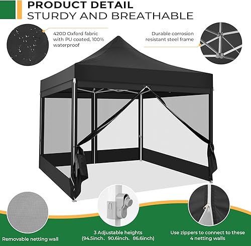 Miniatura 2 de TOOLUCK Tienda de campaña desplegable de 10 x 10 pies con pared de malla extraíble, tienda de campaña resistente UPF 50+, impermeable, fácil de