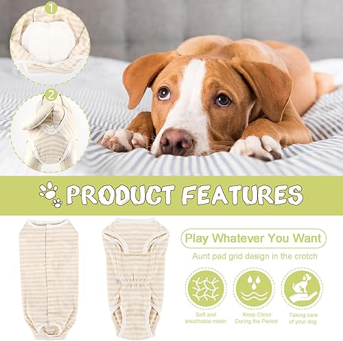 Miniatura 9 de Etdane Pañales sanitarios para perros, camisas de período fisiológico, trajes de recuperación quirúrgica para perros machos y hembras, blanco, gris