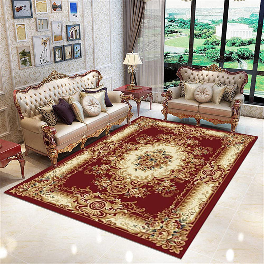 Tapis chambre enfant salon moderne motif national rouge doré 140x200
