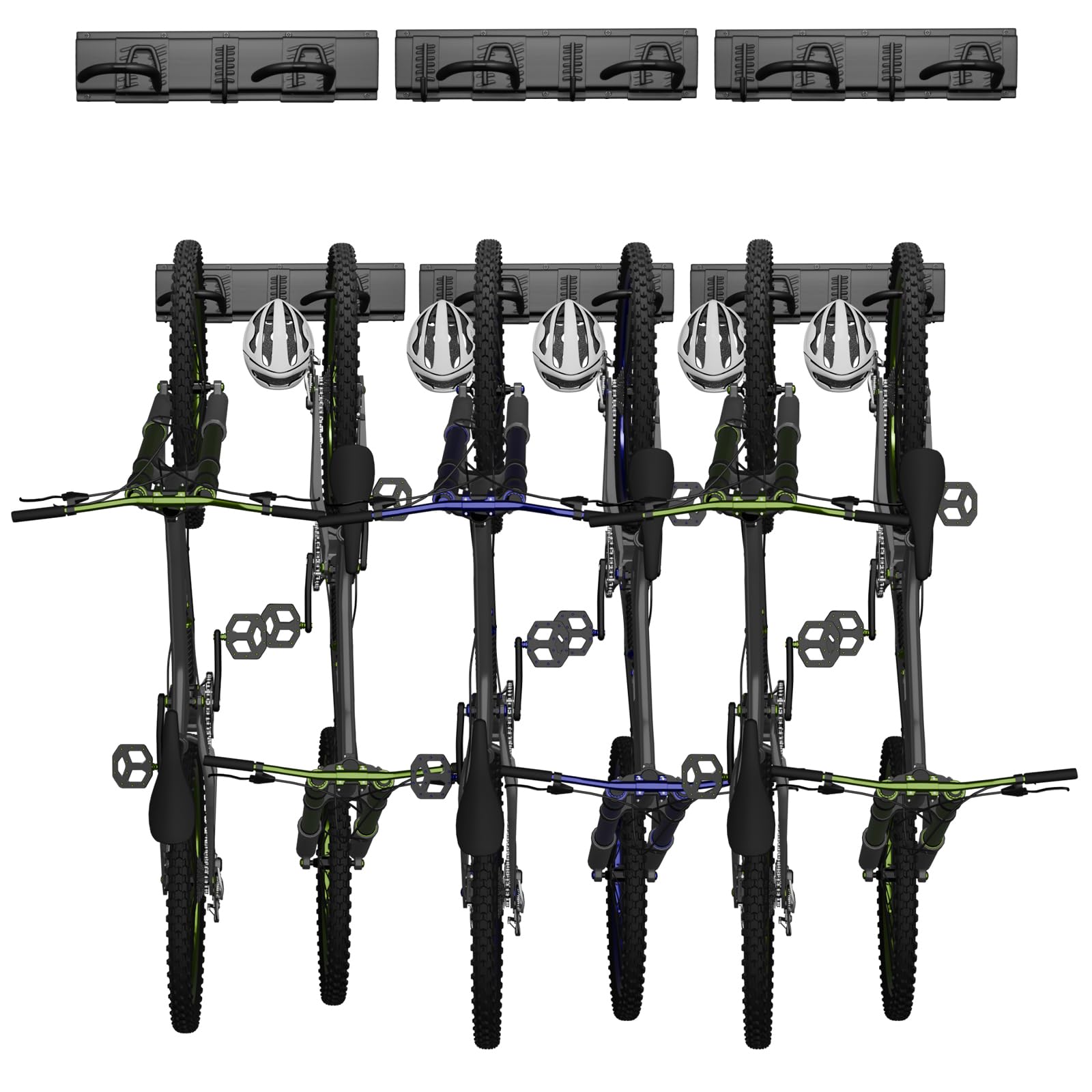 Support mural pour vélo 6 vélos rail 48 pouces suspendu avec crochet pour 5 casques acier