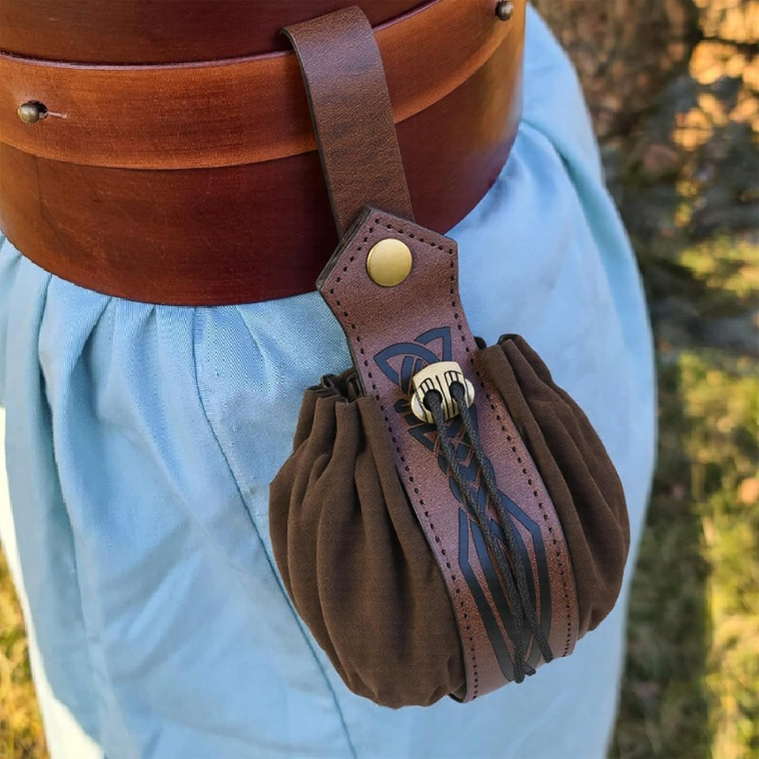 Medieval Leather Pouch, Faux Leather Drawstring Coin Bag, Belt-mounted Storage Pouch for Men Women Cospl