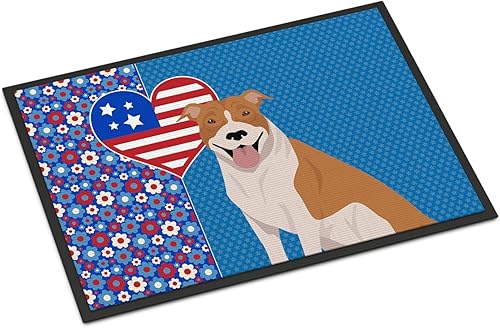 Caroline's Treasures WDK5128JMAT Red and White Pit Bull Terrier USA American Indoor or Outdoor Mat 24x36, Front Door Mat Indoor Outdoor Rugs for