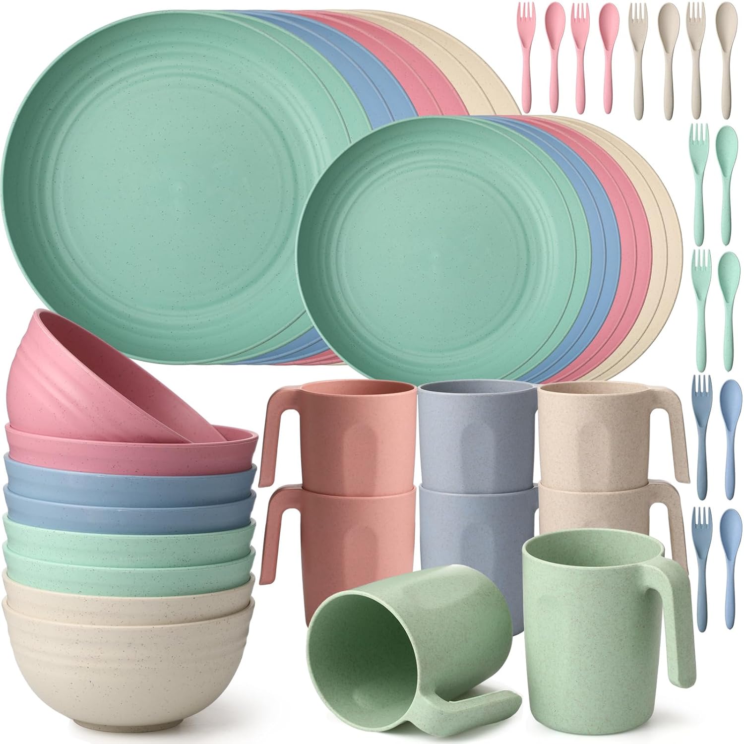 Sunnyray 48 Pieces Wheat Straw Dinnerware Sets Unbreakable Lightweight