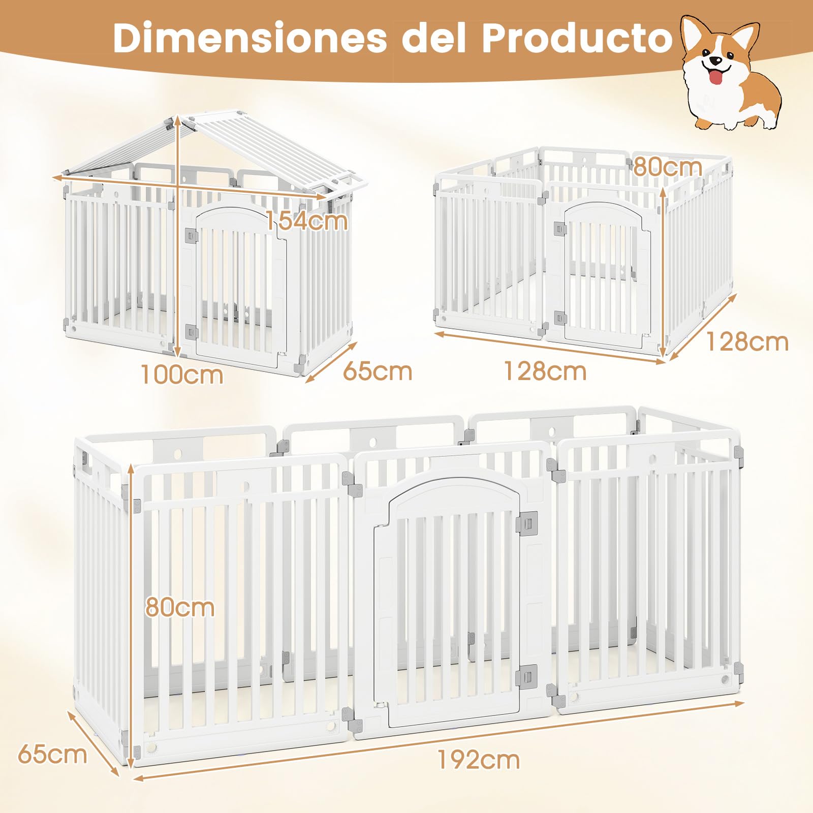 GOPLUS Valla para Mascotas Modular y Portátil con Puerta con Cerradura | Parque para Perros Fácil de Limpiar, Uso Versátil con Ventosas y Estacas, 128 x 128 x 80 cm