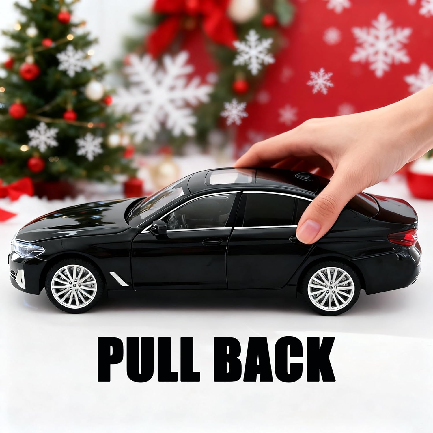 1/24 Scale BMW 530Li Metal Model Car Pull Back Car Toys with Light and Sound Toys Car Collectible Model for Kids Gift(Black)