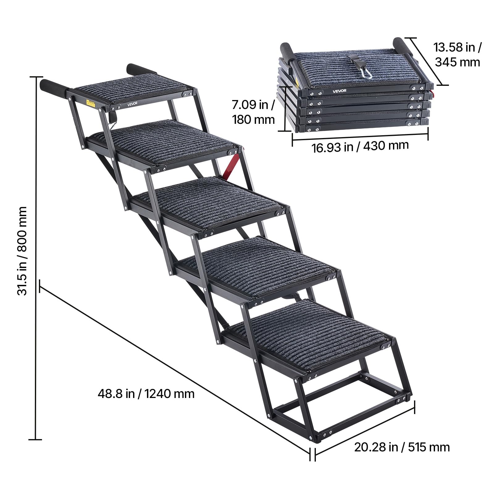 VEVOR Scaletta Pieghevole per Auto per Cani Animali Domestici, Scala Pieghevole a 5 Gradini per Cani da SUV Camion Letti Divani per Animali Domestici Carico max 90,72 kg Superficie Antiscivolo