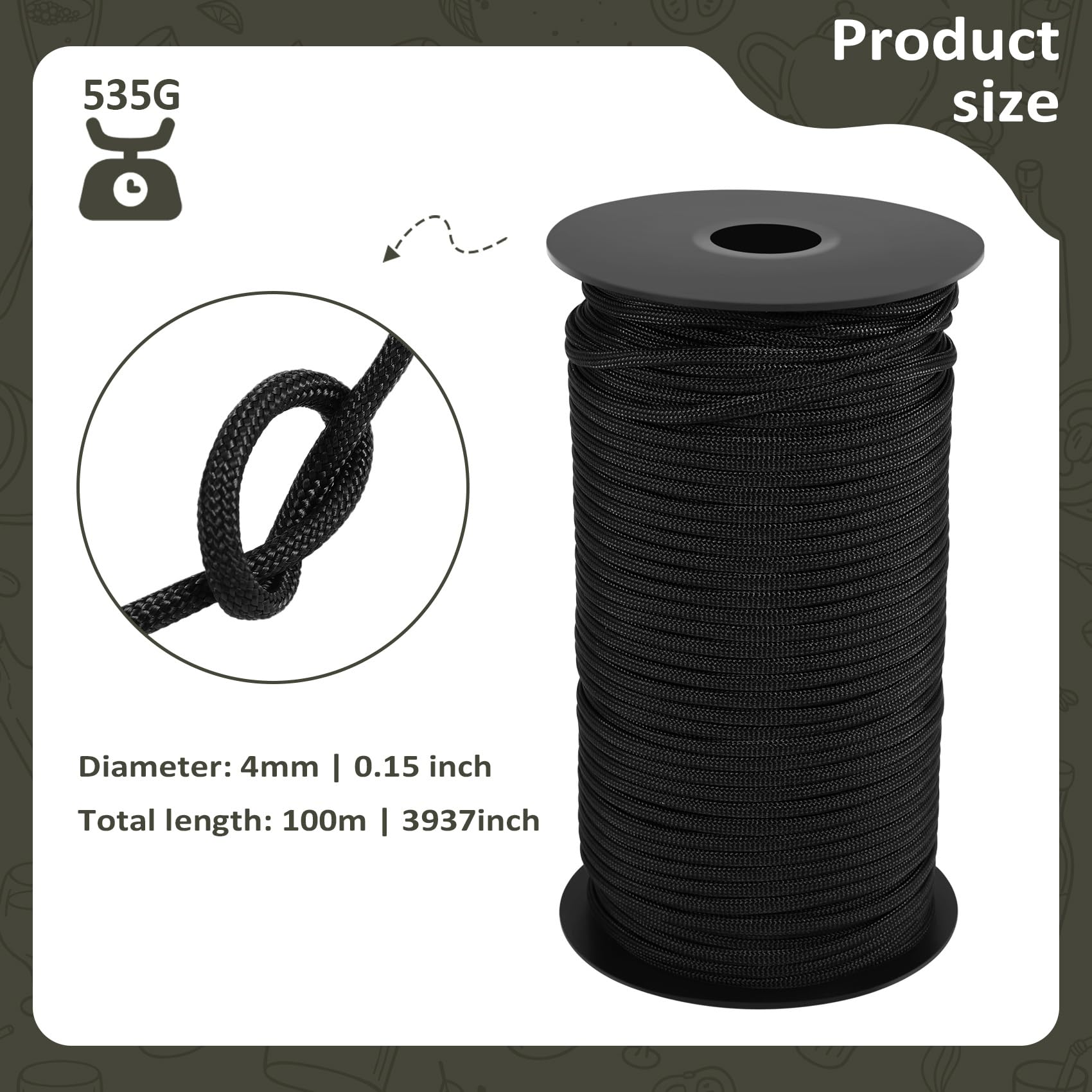 Cuerda de nailon paracord 4 mm 100 m para manualidades bricolaje camping