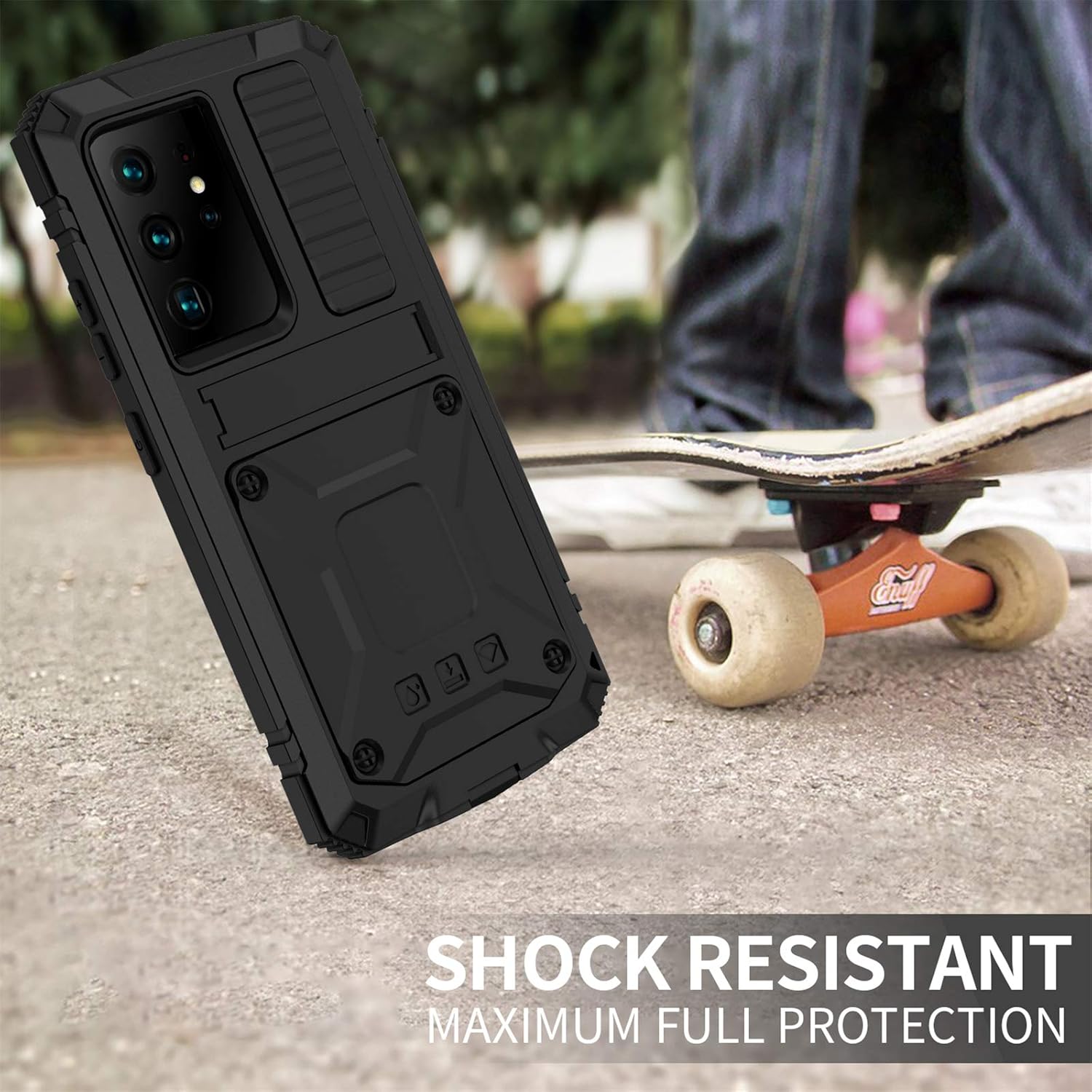 Compatible for Samsung Galaxy S21 Ultra Metal Case,Heavy Duty Dust Proof Military Grade Rugged Case with Built-in Foldable Kickstand with Full-Body Bumper Cover (Balck) Black