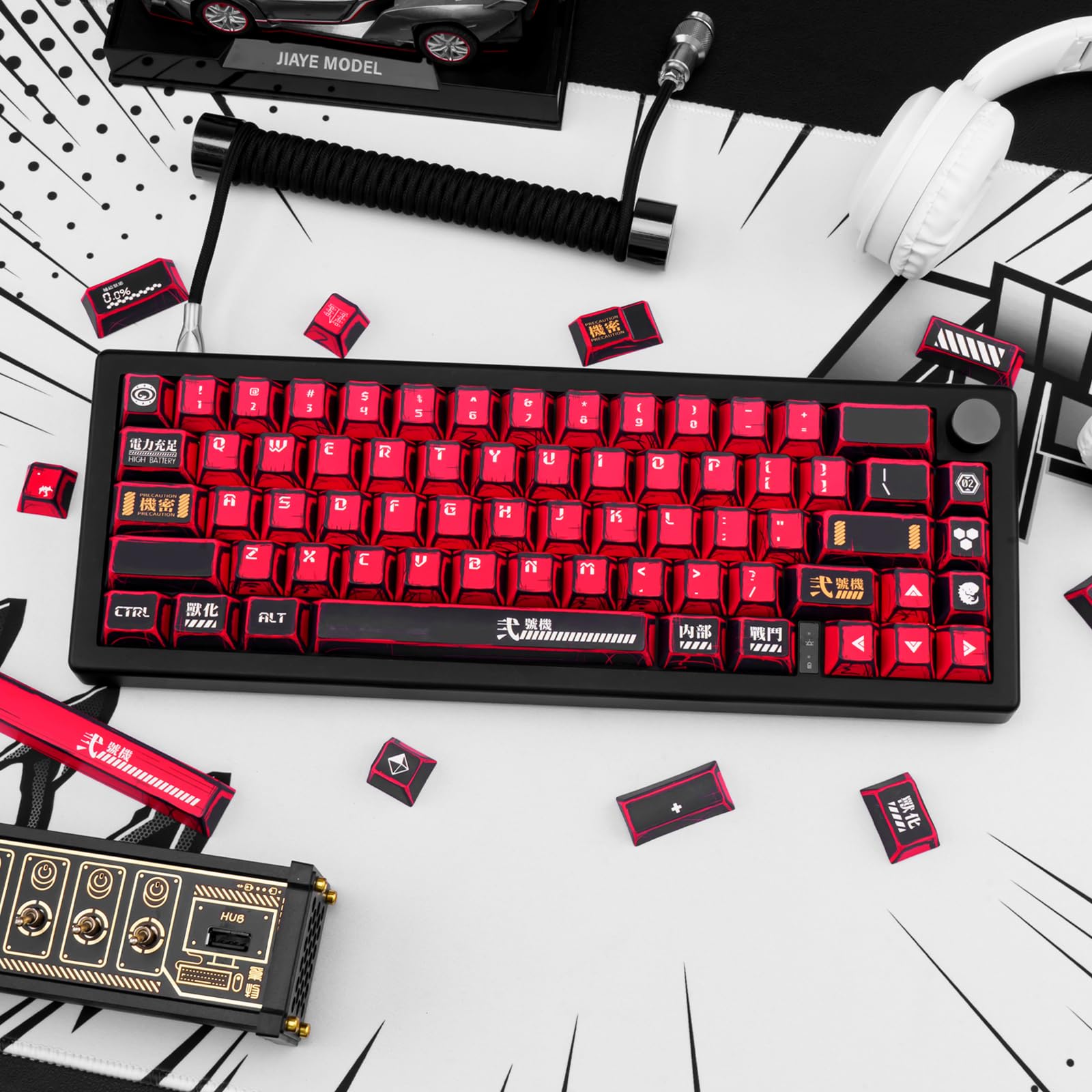 GEKUCAP Conjunto de teclas PBT vermelho e preto, 135 teclas