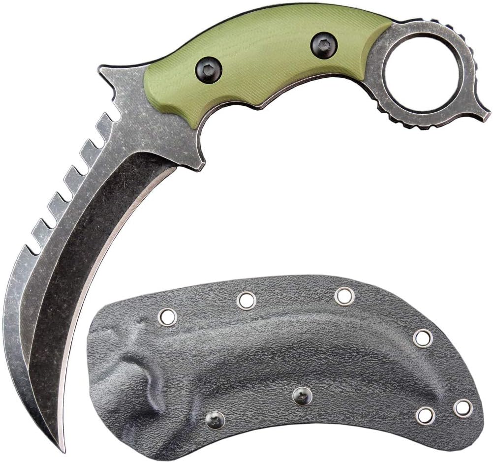 C1696 Fixed Blade Knife, D2 Steel G10 Handle 4.3 Inches, Outdoor Survival Camping EDC Tools with Kydex Sheaths (Army green)