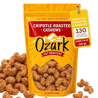OZARK NUT ROASTERS, Chipotle Roasted Cashews with Spicy Kick, Flavored Savory Snacks, World-Class Gourmet Candied Nuts, Resealable Pack 14 oz