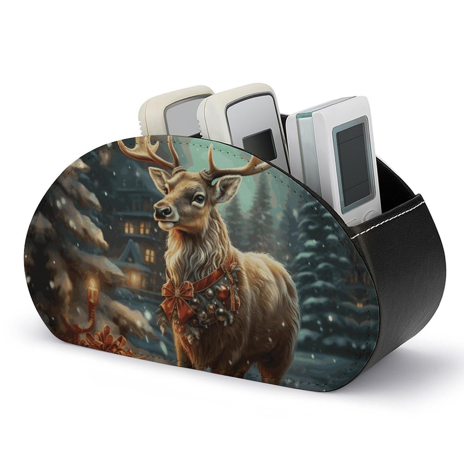 Organiseur de bureau en cuir pour table de chevet avec motif renne de Noël