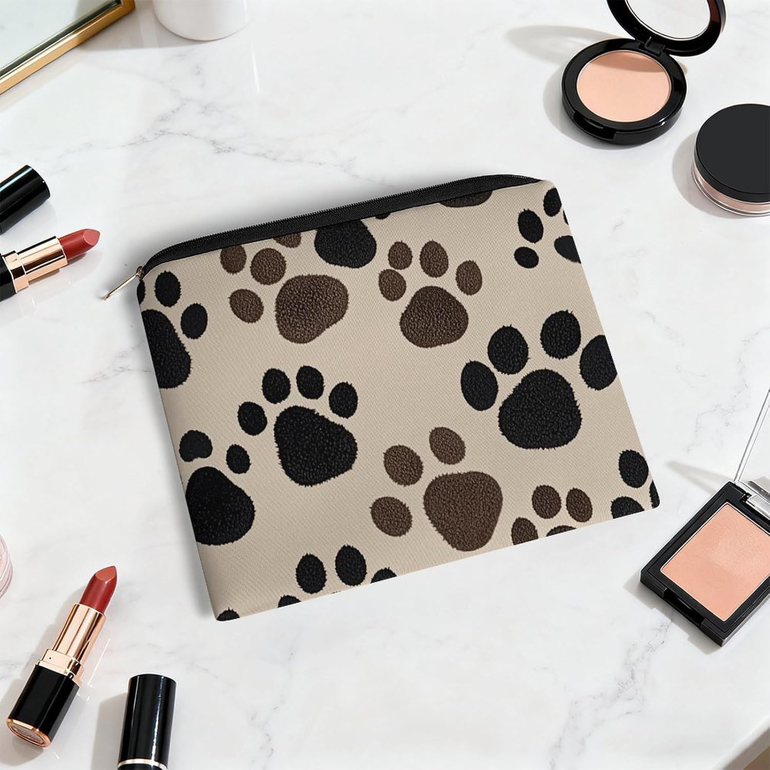 Dog Paw Prints Makeup Bag Small Cosmetic Pouch with Zipper image 5