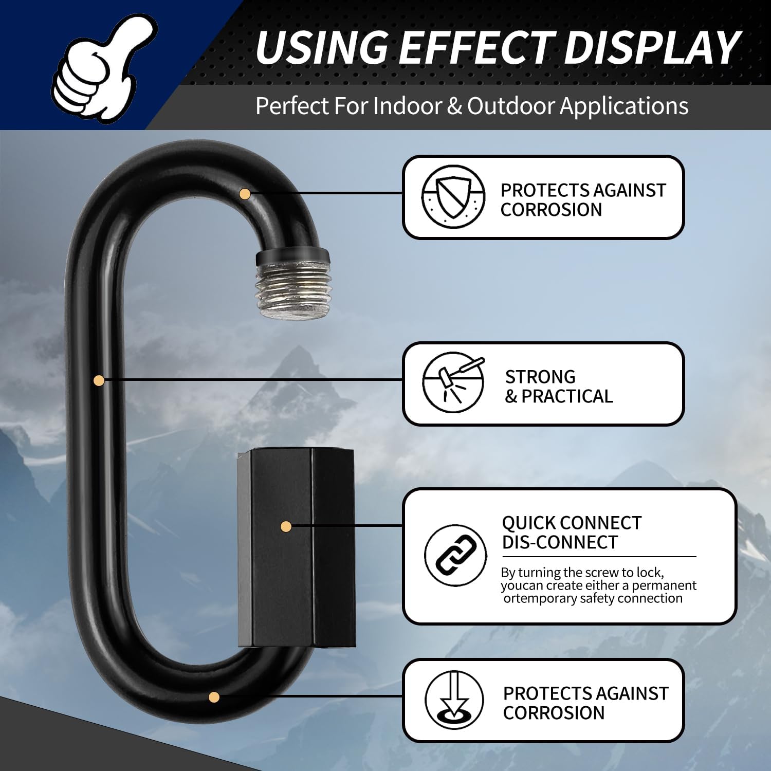 Stainless Steel Chain Quick Links- Locking Carabiners, Chain Hooks, Twist Key Ring Screw Chain Link,Black - Image 6