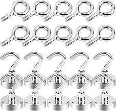 MIN CI 10+10 Pcs Super Strong Magnetic Hooks, 25mm Magnet Strong Magnetic Hooks 22kg, Neodymium Magnets with Hook and Eye Hole Magnets 2 Types, Strong Round Magnets