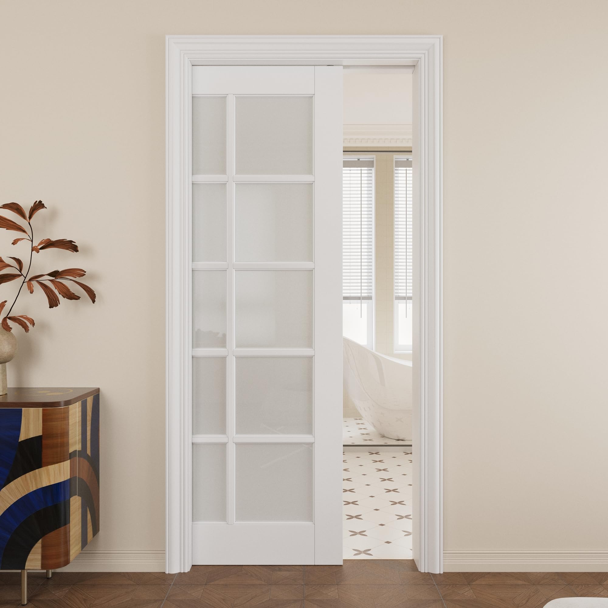 Pocket Door,10-Lite Frosted Glass Doors,Solid Door,32x80 Door