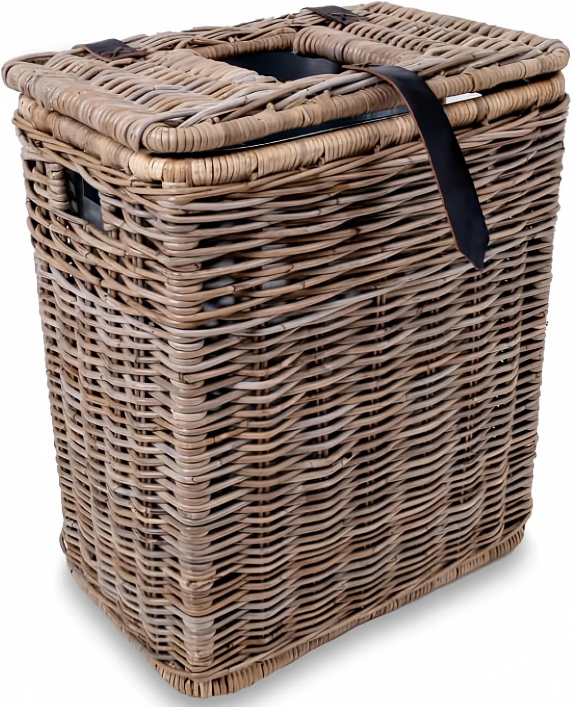 The Basket Lady Drop-in Wicker Rectangular Trash Basket with Metal Liner, 20 in L x 13 in W x 24 in H, 19 Gallon Capacity, Serene Grey…