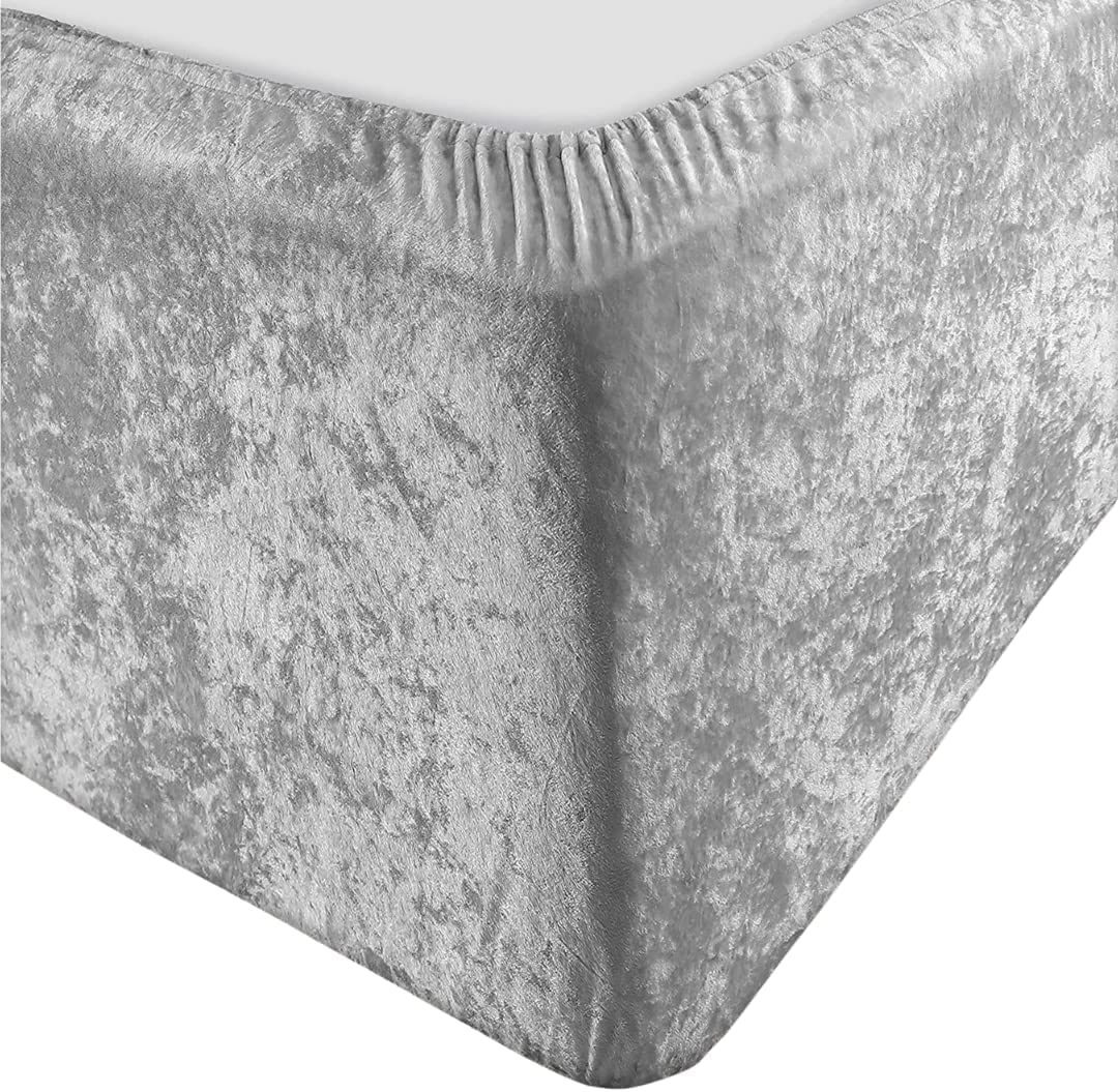 SeventhStitch Extra Deep Crushed Velvet Divan Bed Base Wrap Elasticated Sheet Frame Cover Single Double King Super King Bed Skirt Valance Sheets (King), Silver Grey (BB112)