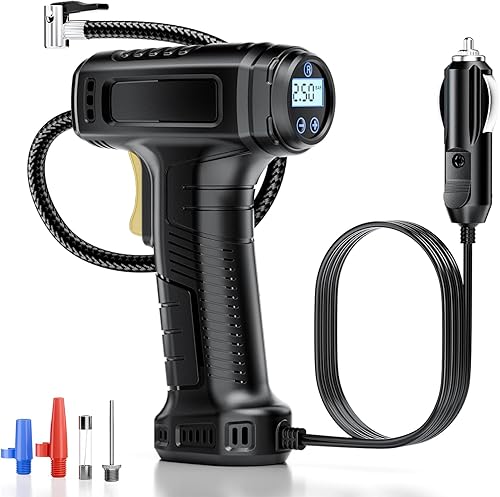 Inflador de neumáticos, compresor de aire portátil, bomba automática de neumáticos de 150 PSI con linterna LED con manómetro digital