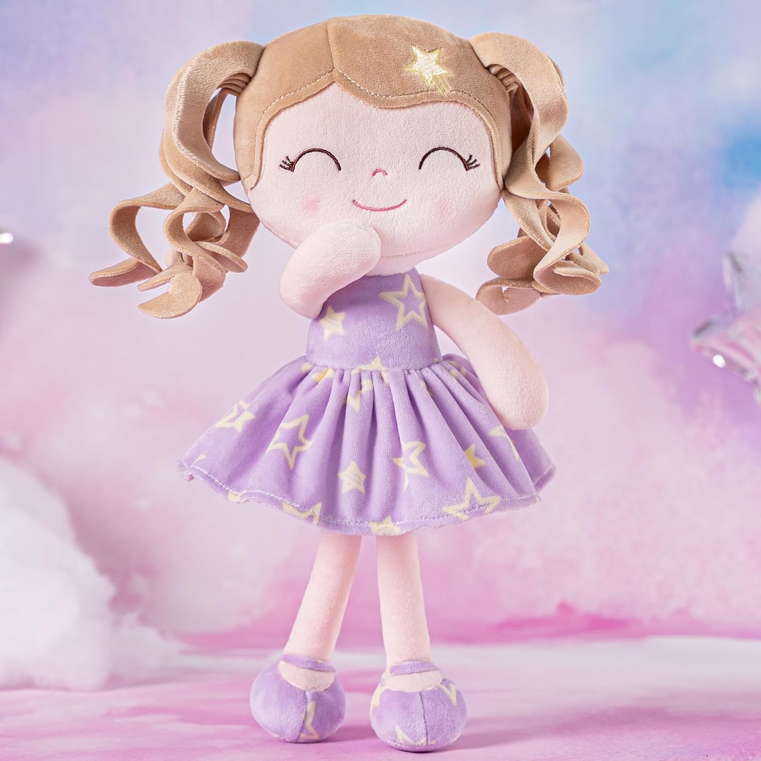 Gloveleya Baby Dolls Soft Snuggly First Baby Girl Gifts Soft Doll for Girls with Star Printed Purple Dress 12inches Galaxy Series