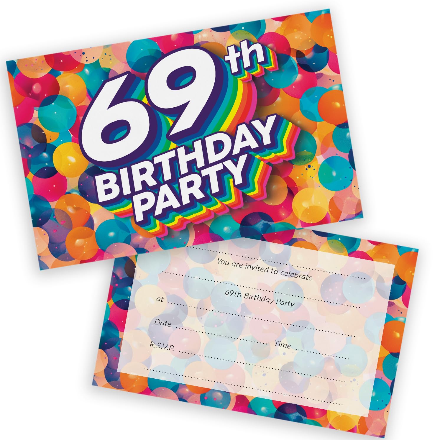 69th Birthday Party Invitations Men Women - Rainbow Balloons 36 Pack - Adults Birthday Invitations for Friends Family A6 Bday Party Invites Invitation Cards with Folding Envelopes