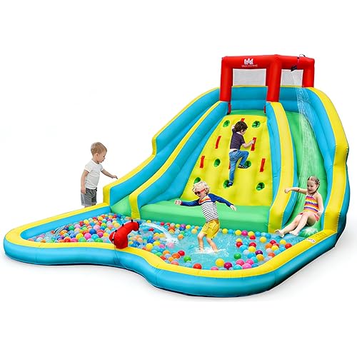 BOUNTECH Inflatable Water Slide Park, 15x12FT Double Slide Water Park Bounce House for Outdoor, Deep Pool, Climbing Wall, Blow up Water Slides Inflatables for Big Kids Backyard Party Gifts