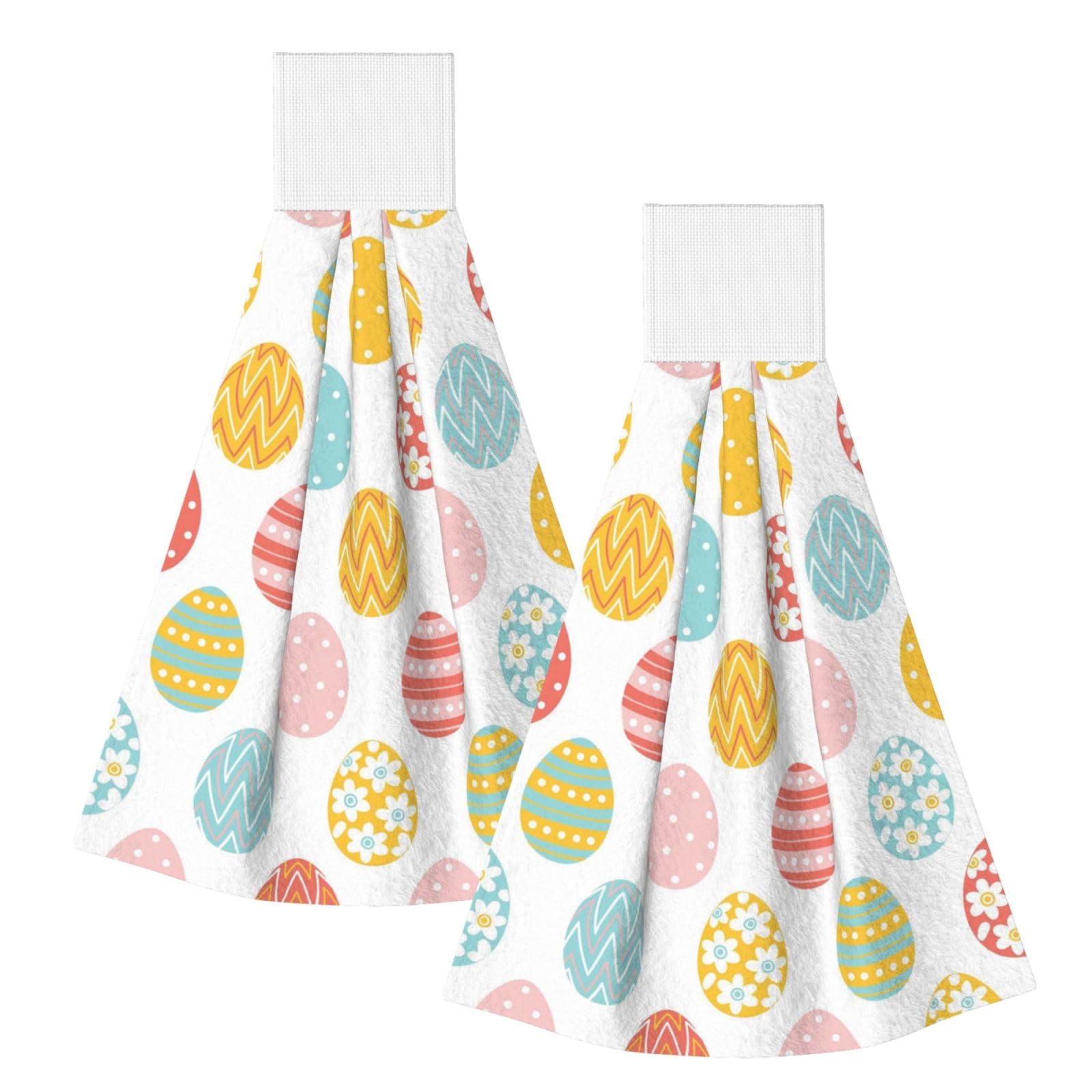 DOPKLNA Happy Easter Colorful Easter Eggs, 2 Pcs Hanging Coral Fiber Hand Towels for Bathroom, Absorbent Kitchen Towels