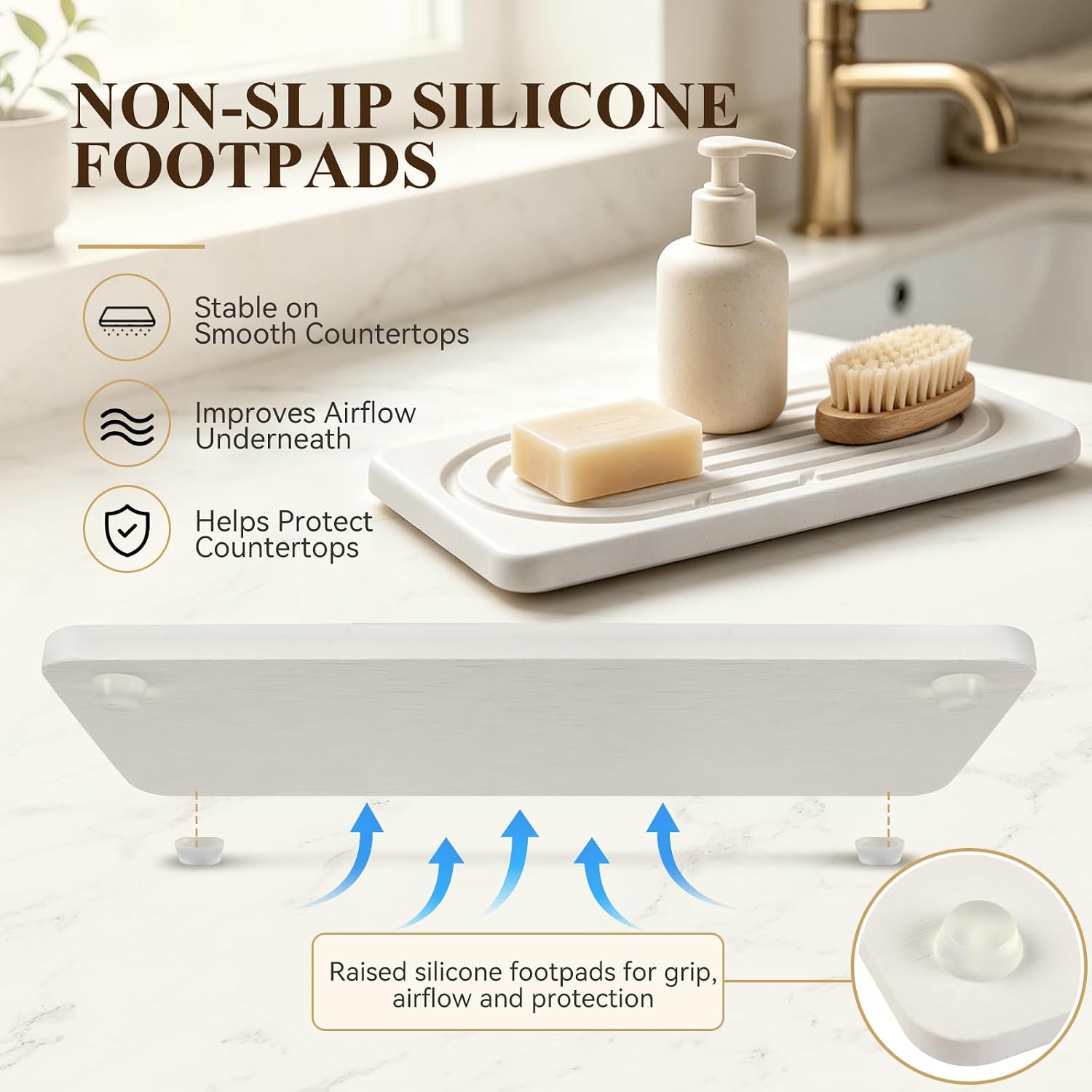 AgePlace Water Absorbing Stone Tray, Stone Sink Tray for Kitchen Counter and Bathroom Countertop, Quick Dry Diatomite Stone Drying Tray, Kitchen Soap Tray, Stone Soap Dish for Hand Soap, Sponge, Cups