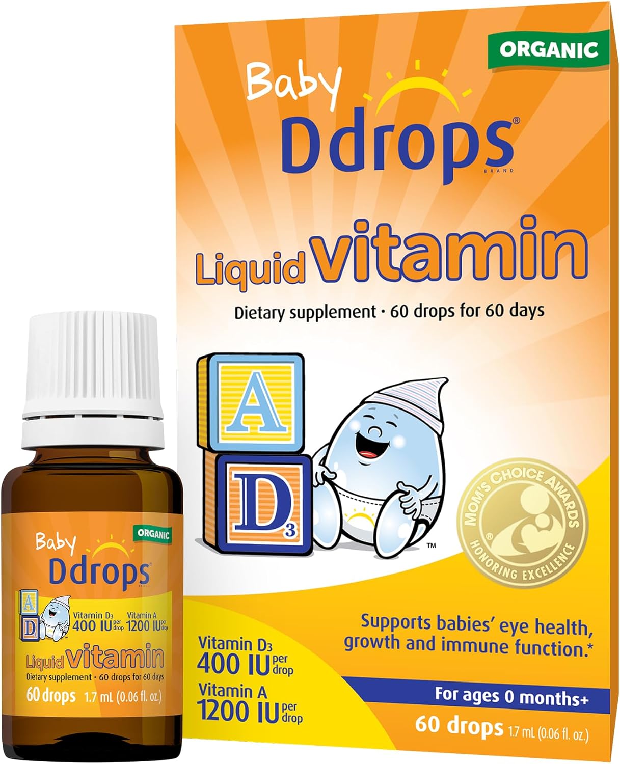 Ddrops Baby Organic Liquid Vitamins A&D Drops 60 Drops