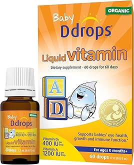 Baby Organic Liquid Vitamins A&D Drops for Infants, 60 Drops. Supports Babies’ Eye Health, Bone Development and Immune Function. Certified Organic, Non-GMOs, Allergy-Friendly