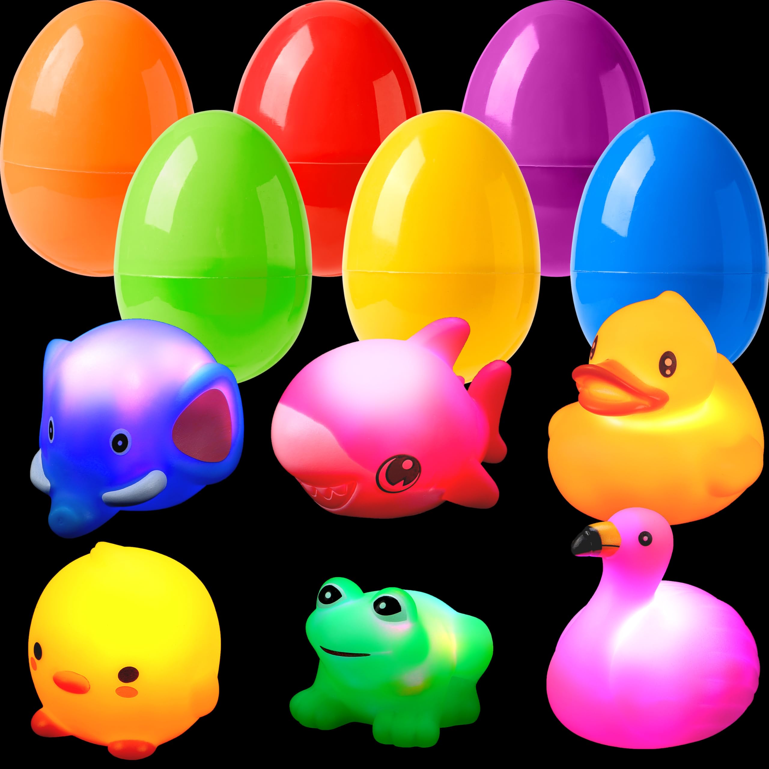 JOYIN 6 Pcs Prefilled Easter Eggs with Floating Animal Light-up Bath Toys, Luminous Bathtub Toys for Kids Easter Eggs Hunt, Toddler Party Favor,