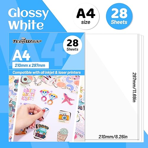 Miniatura 2 de TECKWRAP Papel adhesivo de vinilo imprimible para impresora de inyección de tinta, papel adhesivo imprimible de inyección de tinta blanco brillante,