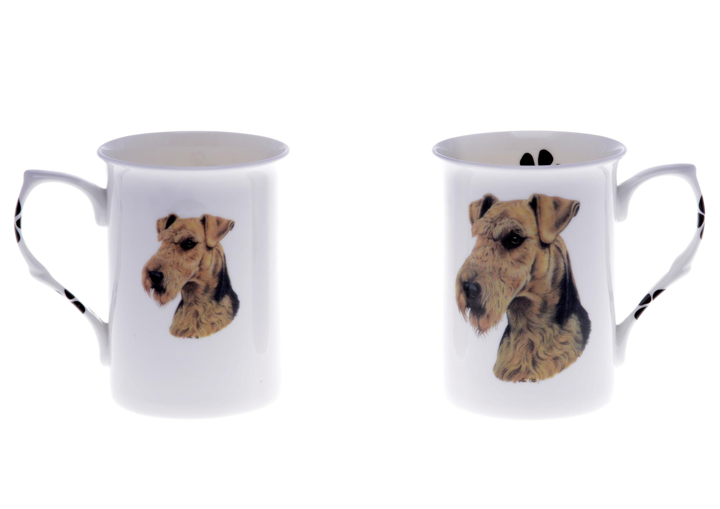 Hand Decorated- Kirsty Jayne China Ltd. Brown, Black, White (Bb1) Set Of 2 Bone China Beakers/Mugs Airedale Terrier Dog Presentation Gift Boxed- Lovely Gift, Kirsty Jayne China, Hand Decorated