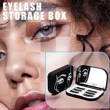 3 Layer Eyelash Storage Case with Mirror Make Up Storage Box Black