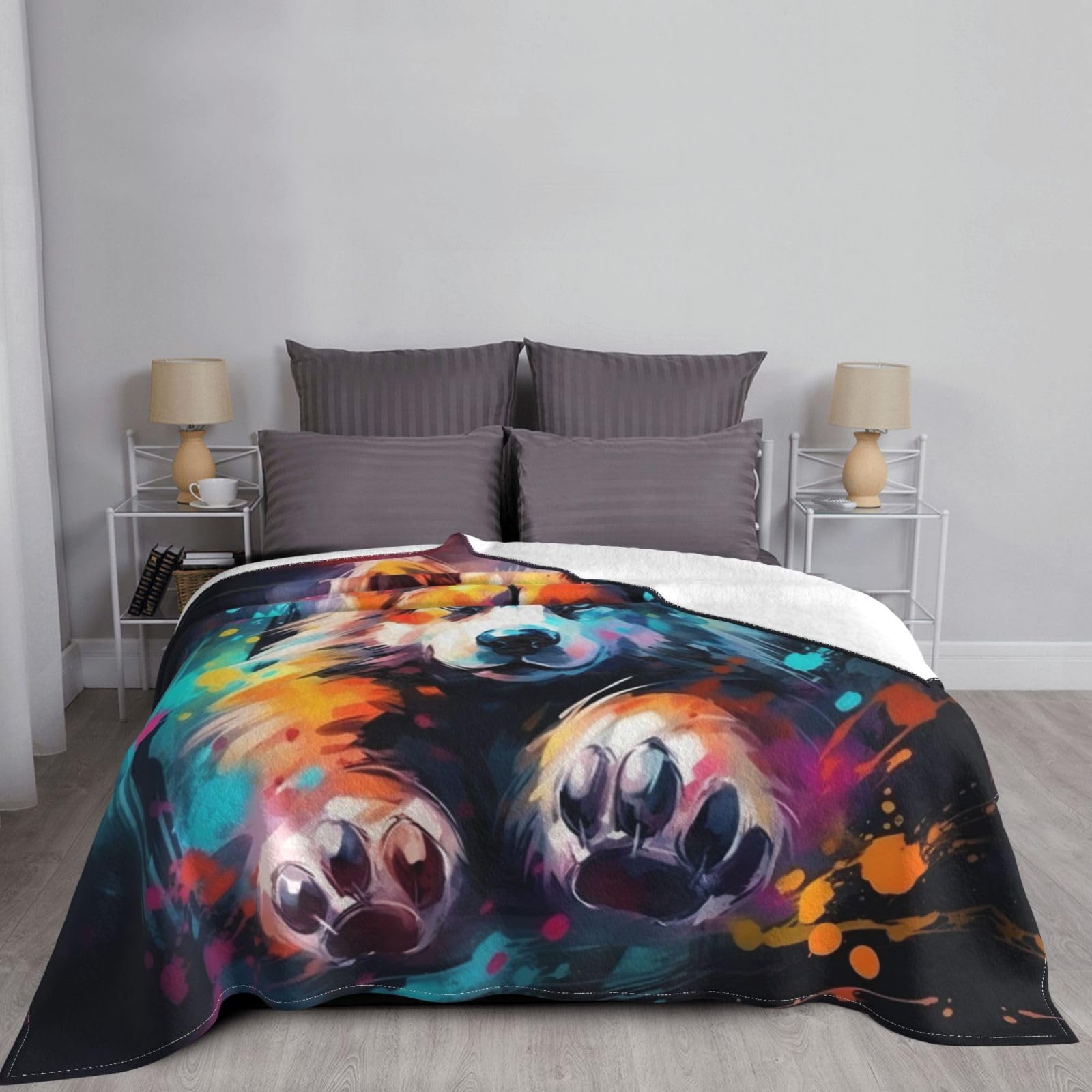 Coperta decorativa in morbida flanella calda e accogliente per bambini, cane, gatto, 127 x 152 cm, stampa di zampe di cane e animali domestici