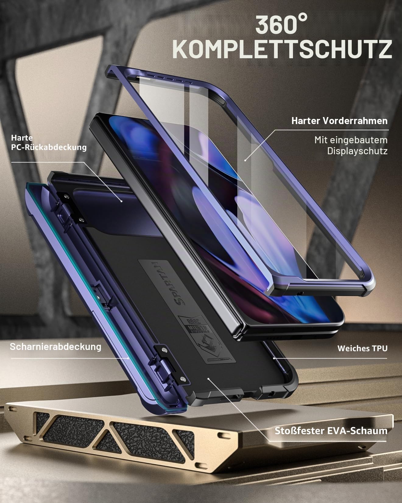 Poetic Spartan Schutzhülle für Google Pixel 9 Pro Fold 5G, Scharnierschutz, Ständer, militärischer Schutz, stoßfest, robust, mit integriertem Displayschutz, Mitternachtsblau