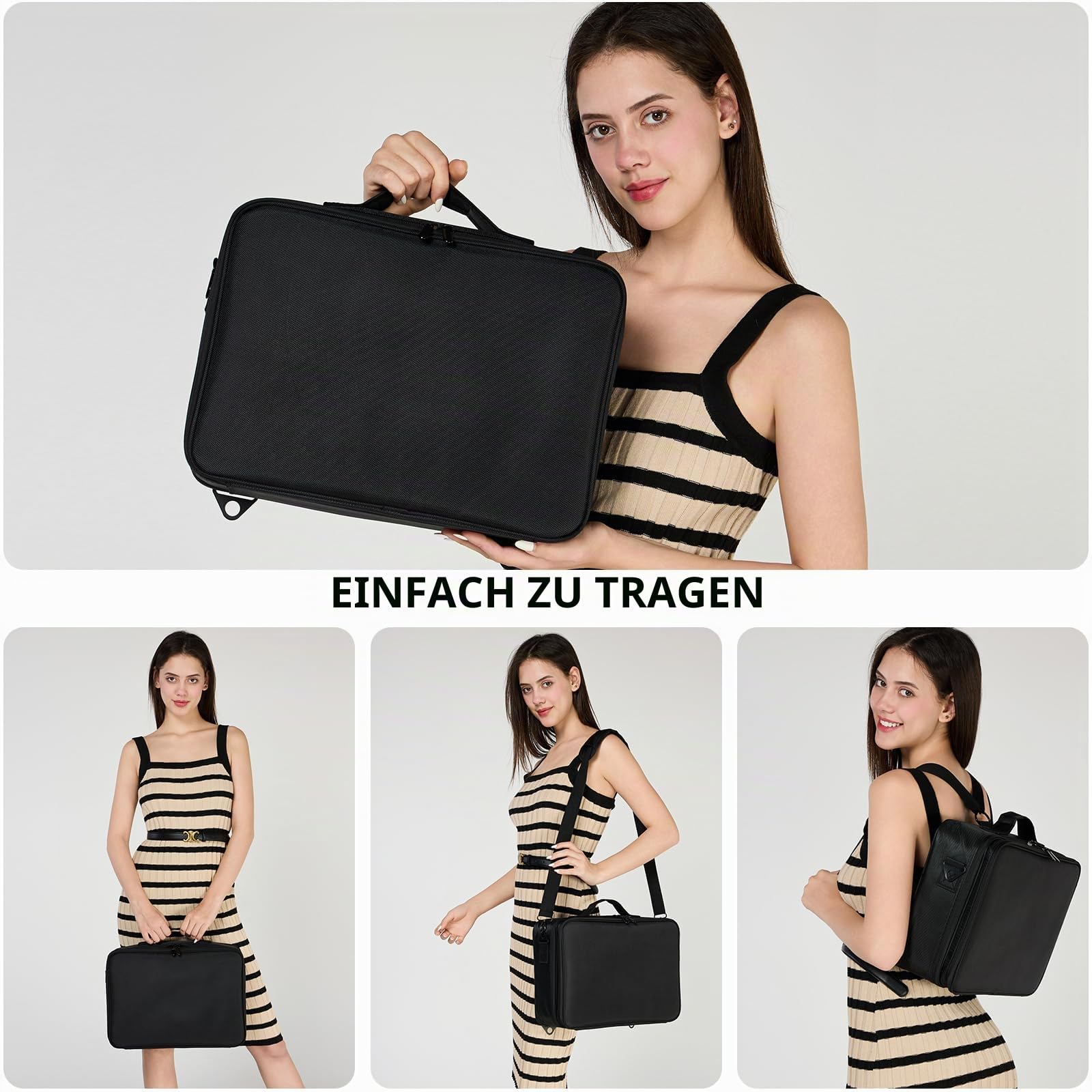 GZCZ Kosmetiktasche Kosmetikkoffer, 3 Lagen Große Kapazität Professionelle Make Up Organizer, wasserdichte Reise Portable Schminkkoffer mit Einstellbaren Teilern und Riemen für Frauen, 16,5"
