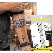 Semi-Permanent Tattoo, Wanderlust Compass, Long Lasting Temporary Tattoos for Men, Waterproof Plant-Based Ink, Lasts 1-2 Weeks, Color Develops in 24 Hours D045