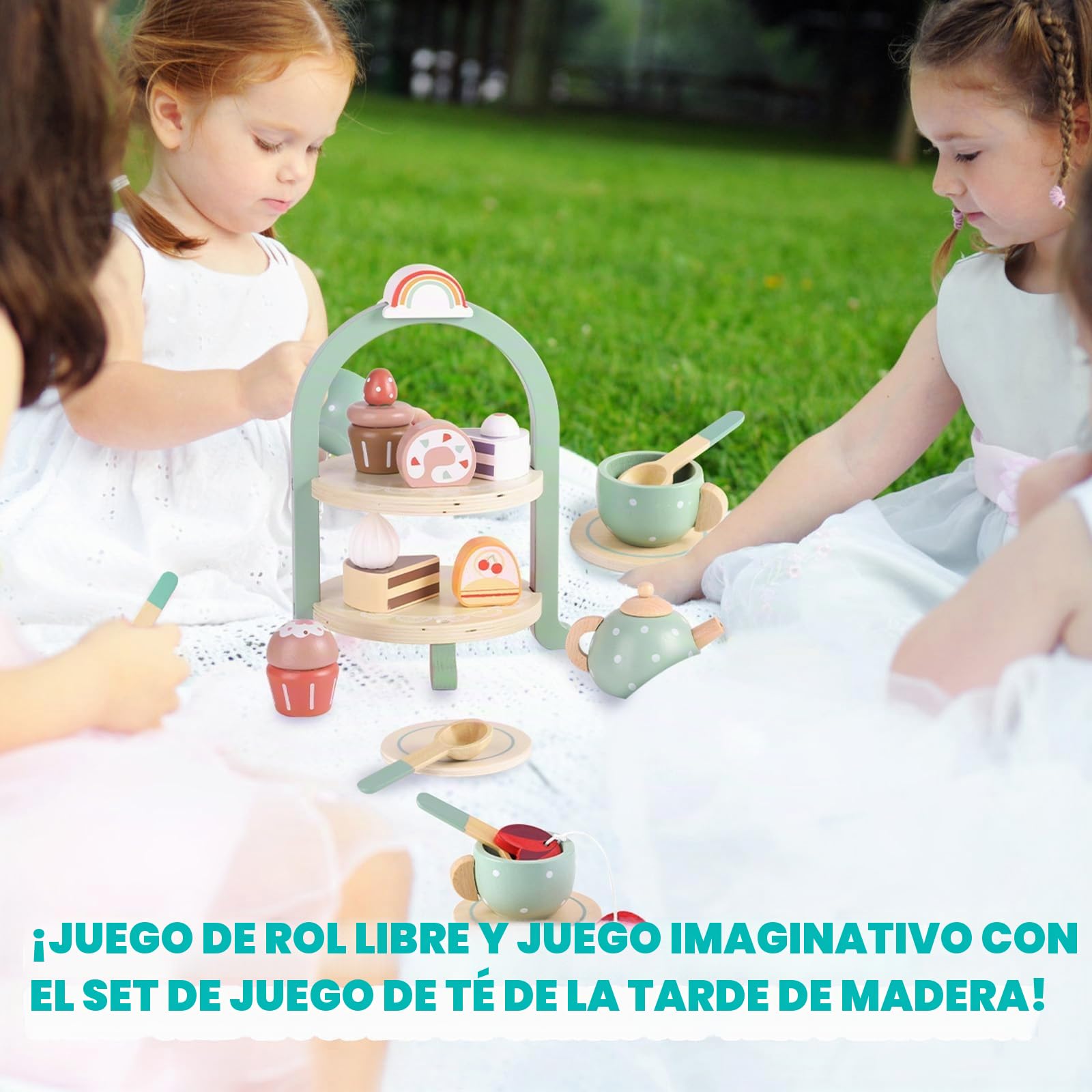 GAGAKU Juegos de Té Infantil Juego de Té de Madera Juego de té para niños pequeños Accesorios de Juego de simulación de Alimentos Juegos de Simulación de Accesorios de Cocina Juguetes