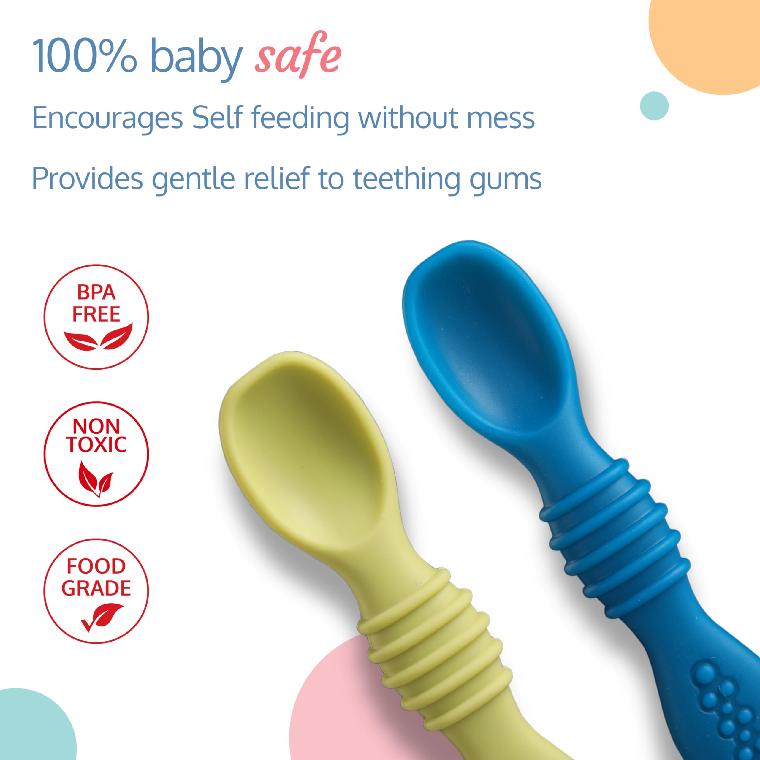 LuvLap Silicon Spoons for Baby Feeding& Baby Led WeaningSet of 2, Feeding & trainingspoons, Gum Friendly, BPA Free 1